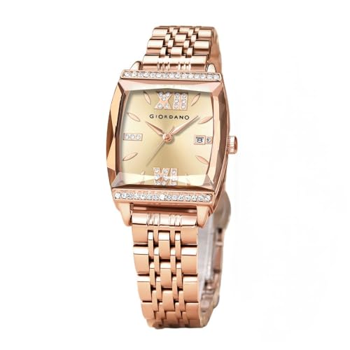 Image of Giordano Analog Watch for Women - Elegant Square Cut-Glass Dial, Crystal Roman Numerals, Stainless Steel Strap - Stylish Luxury Timepiece & Gift - GZ-60117