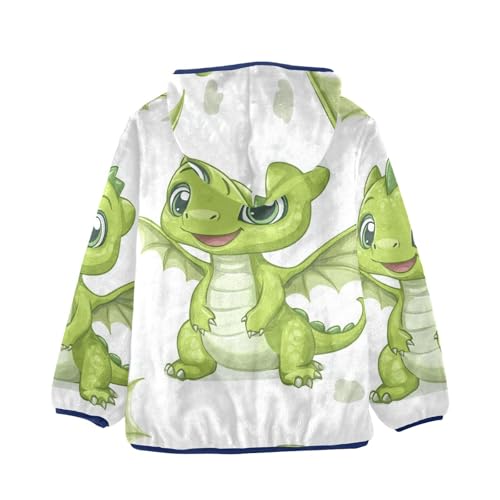 Cartoon Green Baby Dragon Girls Fleece Jacket Girls Fall Jacket Girls Zip Up Hoodie Girls Sherpa Jacket 2-10T2