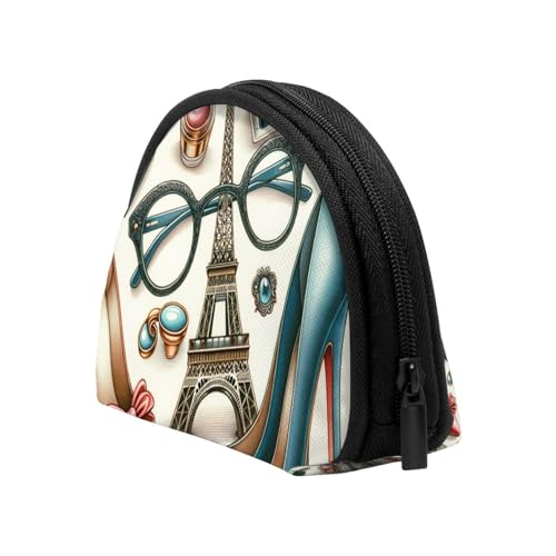 Portable Coin Purse Eiffel-Tower-High-Heel-Glasses Mini Zippered Money Pouch Card Holder4