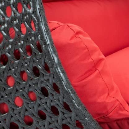 Image of OMANSH Double Seater Swing Chair with Stand & Cushion & Hook Outdoor || Indoor || Balcony || Garden || Living Room (Black-RED)