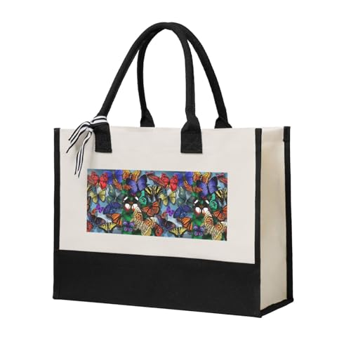 Sac fourre-tout en toile papillon coloré pour le shopping quotidien et les cours