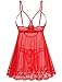 Avidlove Sexy Lace Babydoll Dress Lingerie for Women Sheer Mesh Chemise Sleepwear Exotic Boudoir Outfits Red Large