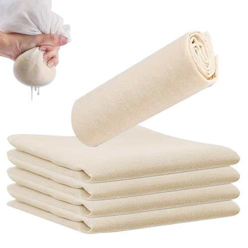 Jortmrd 5 Stück 80X80cm Seihtuch Passiertuch Wiederverwendbar Käsetuch Waschmaschinenfest Cheesecloth Ungebleicht Abseihtuch Für Nussmilch, Obstsaft, Gemüsesaft, Käsemachen