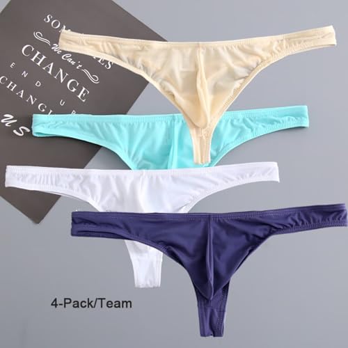 4pcs Mens Thongs Underwear and G-Strings Briefs Boxers 4 Pack Silk Hombre Bulge U Convex Pouch2