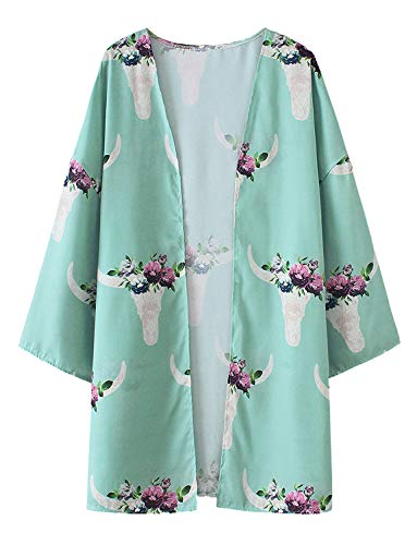 MayBuy Kimonos for Women Open Front Cover Ups for Swimwear Women Wrap Top (Light Green, XL) - Thumbnail 4
