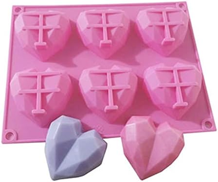 2 sztuki silikonowych foremek 3D z diamentowym sercem, galaretka, mydło do babeczek, 3D miłosne serce w kształcie diamentu, silikonowe formy do pieczenia, 6 dzbanków, diamentowych serc, kostek lodu