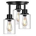 ROTTOGOON Semi Flush Mount Ceiling Light, 3-Light Close to Ceiling Light Fixtures, Matte Black Kitchen Light Fixtures with Clear Glass Shades, Hallway Light Fixtures Ceiling Mount for Foyer Entryway
