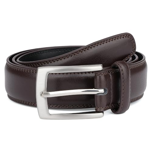 Image of MILORDE Men's Genuine Leather Dress Belt for Work Business and Casual | Handmade, 100% Cow Leather, Fashion & Classic Designs, Multi-Occasion, Gift-Boxed