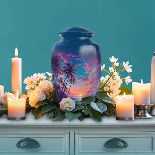 Image of Beach Urn - Large Memorial Urn - Combo 3 - Large with 3 Inch Pack of 4 - Cremation Urns for Adult - Burial Decorative for Mom & Dad - Keepsakes Urns for Ashes