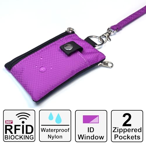 Image of CHENSPRX Minimalist RFID Blocking Small Wallet with ID Window,WaterResistant Zip Id Case Wallet with Lanyard Keychain for Cards,Cash,Travel,Women,Men