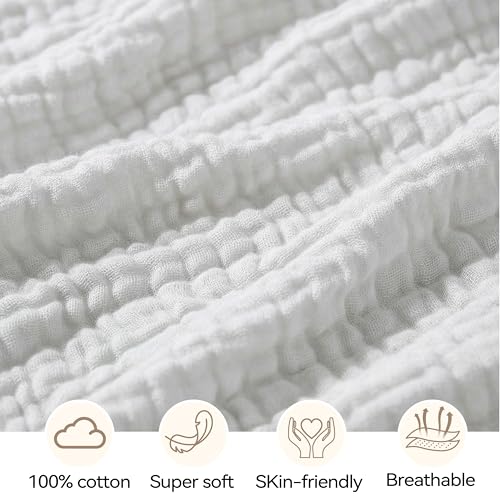 Image of Muslin Bassinet Sheet Compatible with Halo BassiNest Swivel Sleeper - 100% Cotton Hourglass & Peanut Shape Mattress Pad Cover (30 inchx18 inch), Breathable & Soft, Boho (1 Pack White)