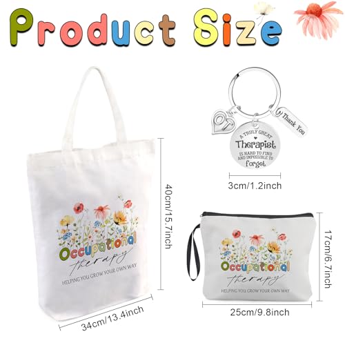 3 Pcs OT Gifts Occupational Therapy Gifts Flower Canvas Tote Bag Makeup Bag Cosmetic Bag Therapist Keychain for Occupational Therapists OT Appreciation Gifts Speech Therapist Gift for Woman3