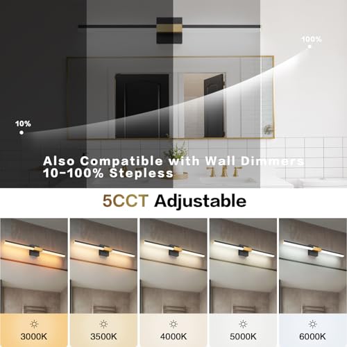 Image of SOLFART Bathroom Vanity Lights 32-Inch: Black and Gold Dimmable 5 Color Temperature 360 Degree Rotation Bathroom Lights Over Mirror ETL IP44
