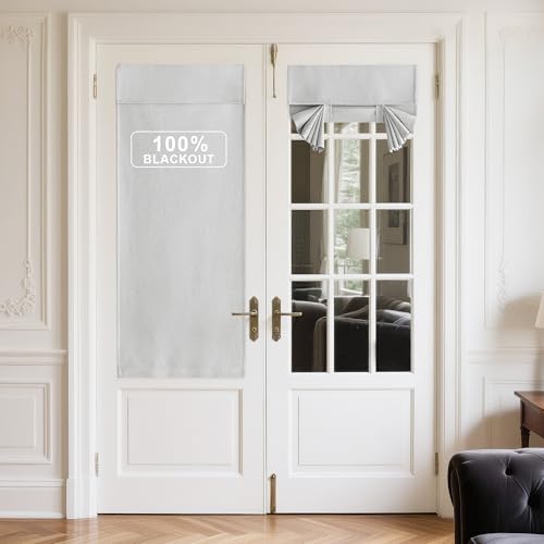 NICETOWN 100% Blackout Door Curtains for Window, Linen Blended Privacy French Door Blinds Thermal Insulated Room Darkening Window Covering Shades, W26