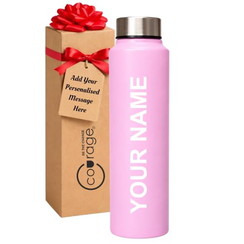 Image of Courage Personalised Stainless Steel Water Bottle 1 Litre | Custom Name Engraved Bottle | Leak-Proof, BPA-Free, Rust-Resistant | Stylish Gift for Kids, Women & Men | Office, School & Gym Use (Pink)