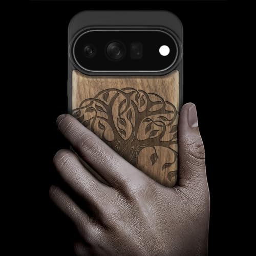 Coque Pixel 11 Pro Arbre de Vie Celte, étui bois noyer compatible Magsafe antichoc - 2