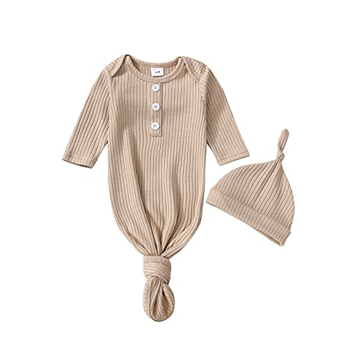 Image of Twopumpkin Baby Girl Boy Coming Home Knotted Gown Unisex Newborn Infant Sleep Onesie Outfit Cute Baby Winter Pajamas