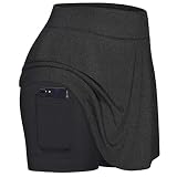MGSFGlk Sportshorts Damen mit Innenhose Tasche: Tennisrock mit Leggings Tennis Skort mit Balltasche Hosenrock Sommer Minirock Laufrock für Tennis Golf Yoga Running Hockey Sportrock Schwarz Kurz
