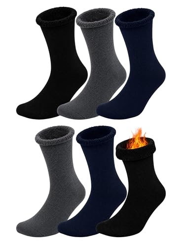 Winterlace Men's Thermal Brushed Thick Cushioned Socks - 6 Pairs (Assorted, Sock Size 10-13 (Men...