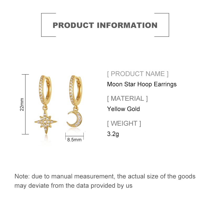 14K Gold Moissanite Moon Star Hoop Earrings for Women,Minimalist Moon and Star Style Huggie Earrings,Fashion Jewelry Gift for Her2