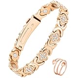 99% Copper Bracelet for Women, Magnetic Bracelet for Women Rosegold Lucky Clover Accessory, Adjustable Length with Gift Box & Removal Tool