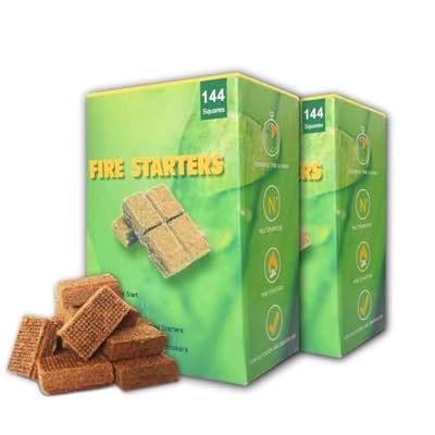KAMaster 288 Square Fire Starter for Big Green Egg Fire Starter Pack for Chimney,Fire Charcoal Starter Sticks for Fireplace,Campfire,BBQ&Smoker Waterproof and Odourless Camping Accessories(288Pcs)