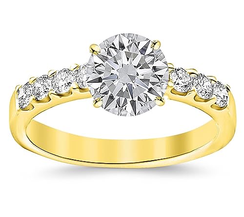 1 to 8 Carat Prong Set 14K White,Yellow or Rose Gold Round-Cut Lab-Grown Diamond Engagement Ring for Women (D-E VS1-VS2)