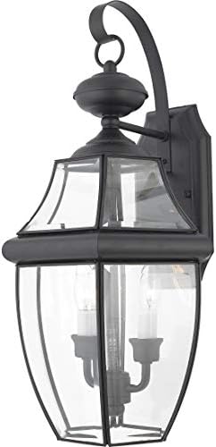 Quoizel Newbury 20" Outdoor Wall Lantern, 2-Light Mystic Black with Clear Beveled Glass, E12 Base, French Country Style