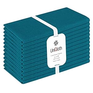 Set of 12 Cloth Dinner Napkins 100% Cotton – Soft Durable Washable Reusable – Ideal for Farmhouse Parties Weddings Holidays Hotel Restaurant Daily Use Table Dinner Napkins 17×17 Teal