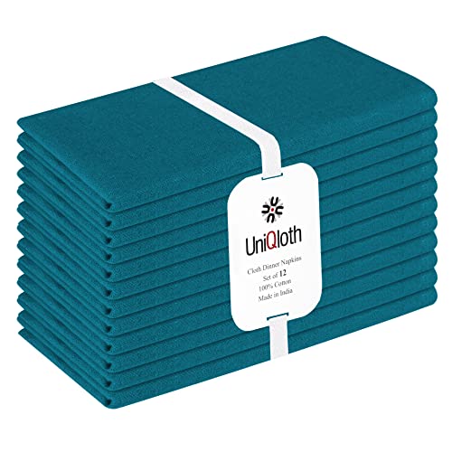Set of 12 Cloth Dinner Napkins 100% Cotton – Soft Durable Washable Reusable – Ideal for Farmhouse Parties Weddings Holidays Hotel Restaurant Daily Use Table Dinner Napkins 17×17 Teal
