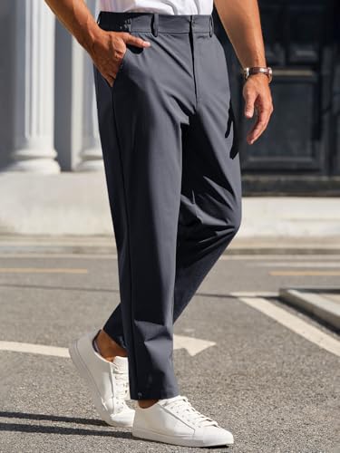 Image of Runcati Mens Stretch Golf Pants Casual Dress Pants Work Trousers | Slim Fit, Quick Dry, Lightweight, Comfy, Slacks, Pockets, Elastic Waist, Tapered, Cropped, 30 inch, 29 inch, Chino