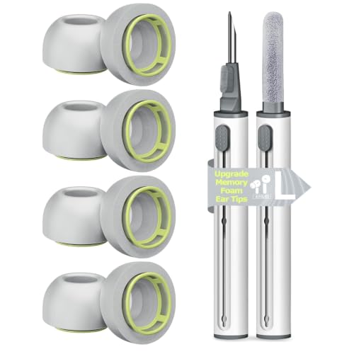 Image of 4 Pairs Large Memory Foam Ear Tips for AirPods Pro 1st & 2nd Gen, No Silicone Eartips Pain, Better Noise Cancellation, Replacement Buds with 3 in 1 Cleaner Kit, Fit in Charging Case,Gray