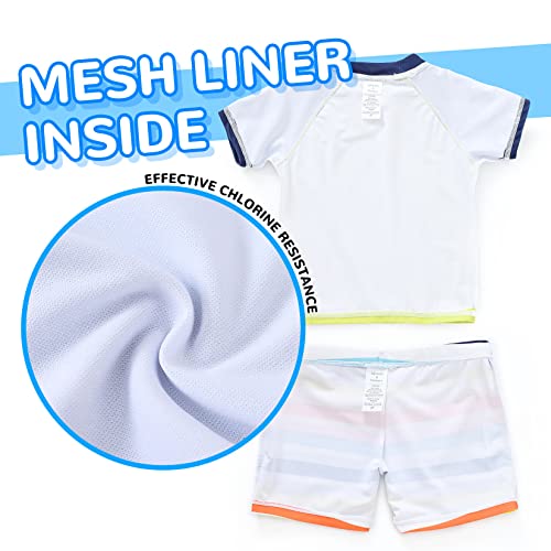 Ashion Toddler Boys Swimsuits Set 2 Piece Rash Guard Trunk Swimwear Set Short Sleeve Swim Shirt Bathing Suit Set Blue Dinosaur 5T #TOP2