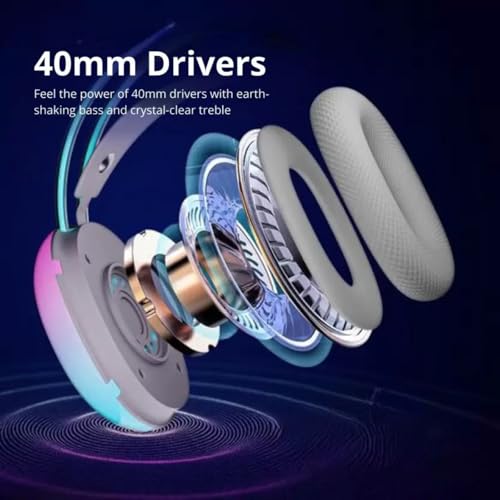 VEHOP Hydro RGB Light Wireless Bluetooth Over Ear Gaming Headphone, BT 5.3 with Low Latency Gaming, Upto 30H of Backup, Comfortable Earcups with... - Image 3