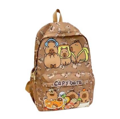 Mochila Capivara em Nylon – Unissex – Escolar - Estampa Fofa - 5 Cores - Tamanho Grade 42 cm (MARROM)