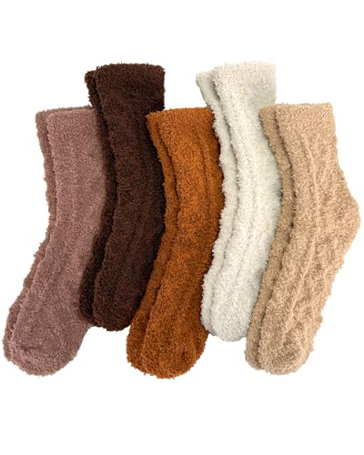 5 Pairs Fluffy Soft Cozy Warm Fuzzy Socks for Fall Winter Gifts Christmas Stocking Stuffers (One Size Fit US Size 6-11)