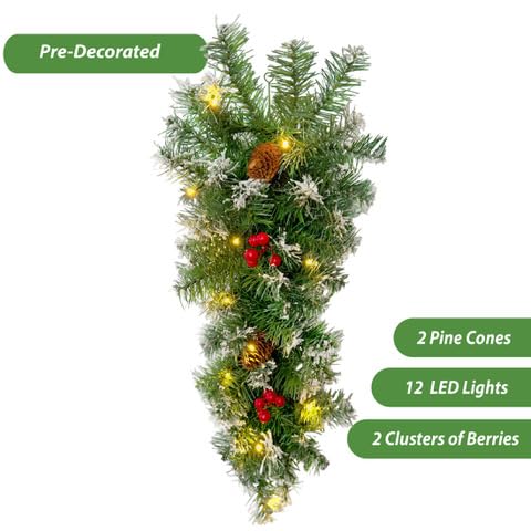 Trenton Gifts Lighted Vertical Swag with Pinecones and Berries. Great for Outdoors/Indoors. Battery Operated (Batteries Not Included) Timer Function