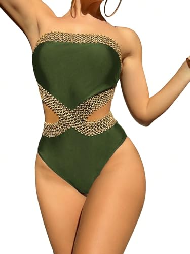 Image of Milumia Women's Stitch Detail Strapless One Piece Swimsuit Cut Out Bandeau Bathing Suit