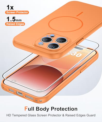 Image of FNTCASE for iPhone 14 Pro Max Case Orange: [Compatible with Magsafe] Solid Matte 14 Pro Max Magnetic Phone Cover with [Full Camera Protection] [Screen Protector] Military Grade Shockproof Protective