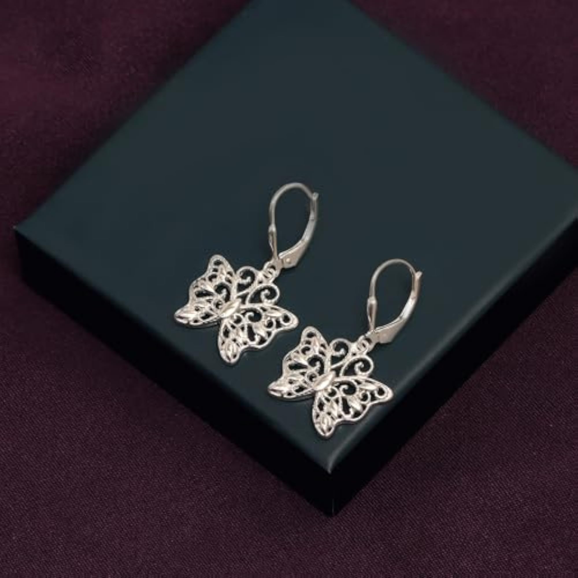 Women's 925 Sterling Silver Butterfly Drop Dangle Earrings, 32MM