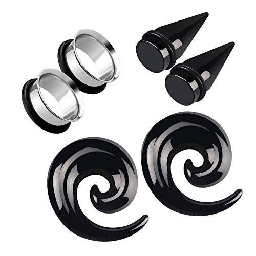 Acrylic Ear Gauge Spiral Taper Stretching and Stainless Steel Single Flare Plugs Flesh Tunnel Eyelet Kit with O-ring 3 Pairs