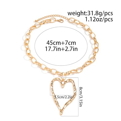 Chunky Gold Heart Necklace for Women,Y2K Big Heart Statement Necklace Long Puffy Hearts Chain Charm Necklaces Trendy Jewerly2