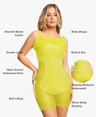Image of Popilush Cocktail Dresses for Women Built in Shapewear Bra 8 in 1 Square Neck Mini Slit Party Summer Dress