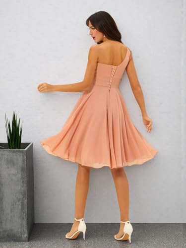 One Shoulder Short Bridesmaid Dresses A Line Chiffon Pleated Formal Party Dress for Wedding Guest BM0122