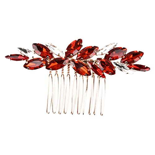 BIUDECO クシ ヘアコーム wedding dress 結婚式用のヘアスライド 結婚式のヘアアクセサリー 結婚式の装飾 くし 女性用ヘアアクセサリー ウェディングヘアサイドコーム 合金鉄 赤