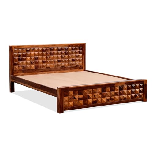 Image of Niwar Solid Sheesham Wood Queen Size Bed Without Storage (78x60) Bed Queen Size Cot for Bedroom (Natural Finish)