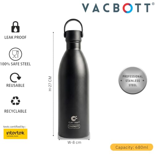 Image of Clay Craft Meko Double Wall|18 Hours Hot and 24 Hours Cold Water Bottle Vacuum Insulated Flask Bottle|680ml, Steel Bottles for Travelling|BPA-Free|Leak Proof|BIS Certified|1Year Limited Warranty