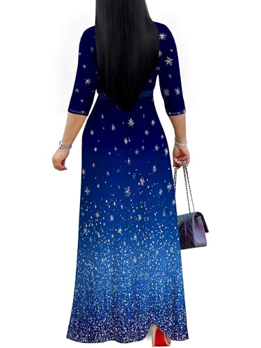 Image of Women's V Neck Floral Maxi Dress 3 /4 Sleeve Plus Size Boho Wrap Flowy Long Dresses with Belt