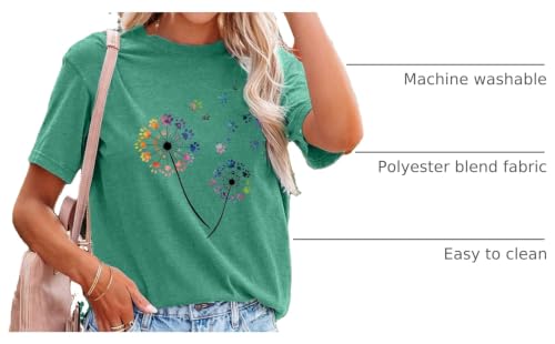 Image of Anbech Womens Dandelion Graphic T-Shirts Teen Girls Cute Sunflower Print Casual Tee Tops
