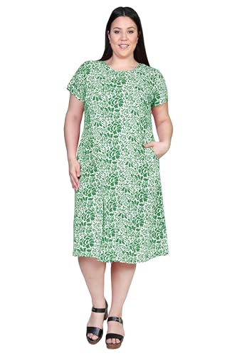 Image of LA CERA Women's Cotton Sun Dresses A-Line with Scoop Neck, Short Sleeves, Side Pockets, Floral Patterns, Machine Wash